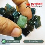 Fingertips holding a smooth rectangular light green natural Moss Agate Pitta Akik stone by Proyojonstore